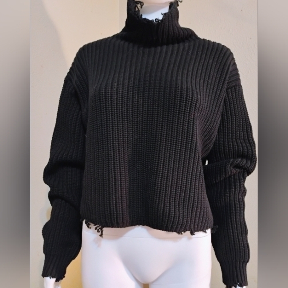 RtA Distressed Cropped Turtleneck Sweater